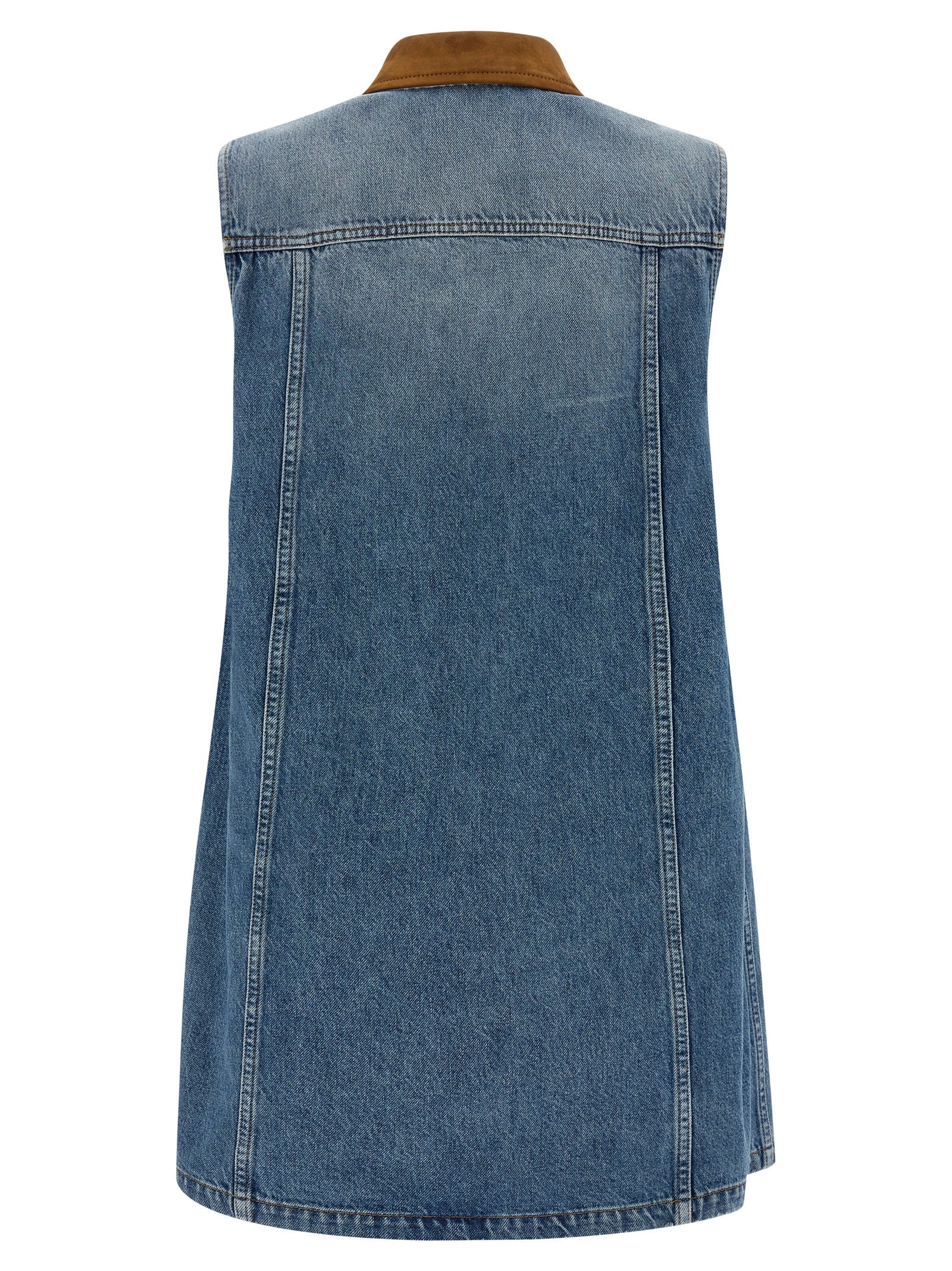 Versace Blue Cotton Denim Mini Dress with Contrast Stitching and Medusa Button Closure