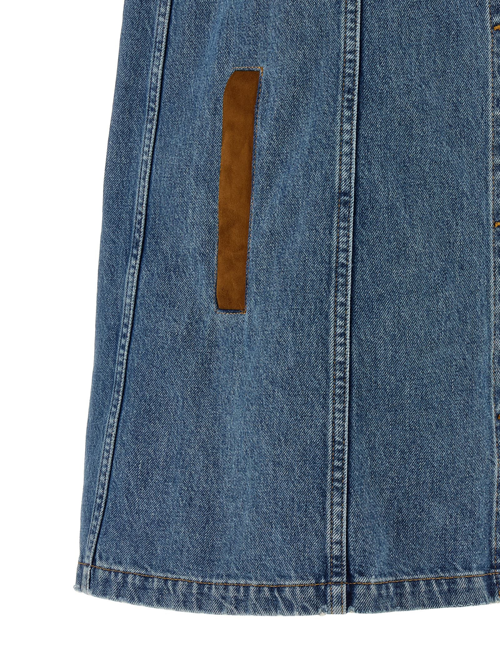 Versace Blue Cotton Denim Mini Dress with Contrast Stitching and Medusa Button Closure