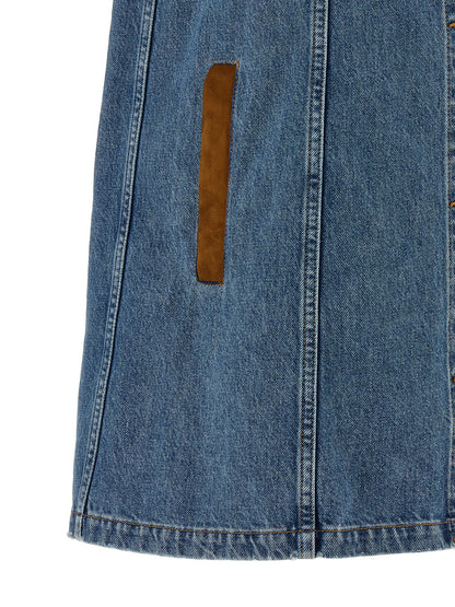 Versace Blue Cotton Denim Mini Dress with Contrast Stitching and Medusa Button Closure