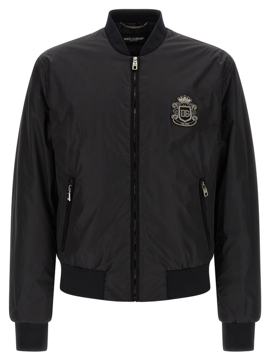 Dolce & Gabbana Black Polyamide Bomber Jacket