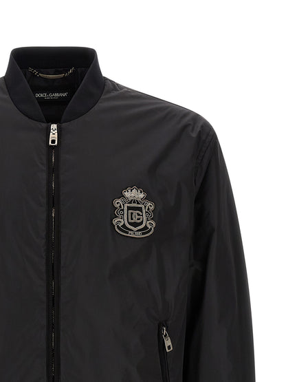 Dolce & Gabbana Black Polyamide Bomber Jacket