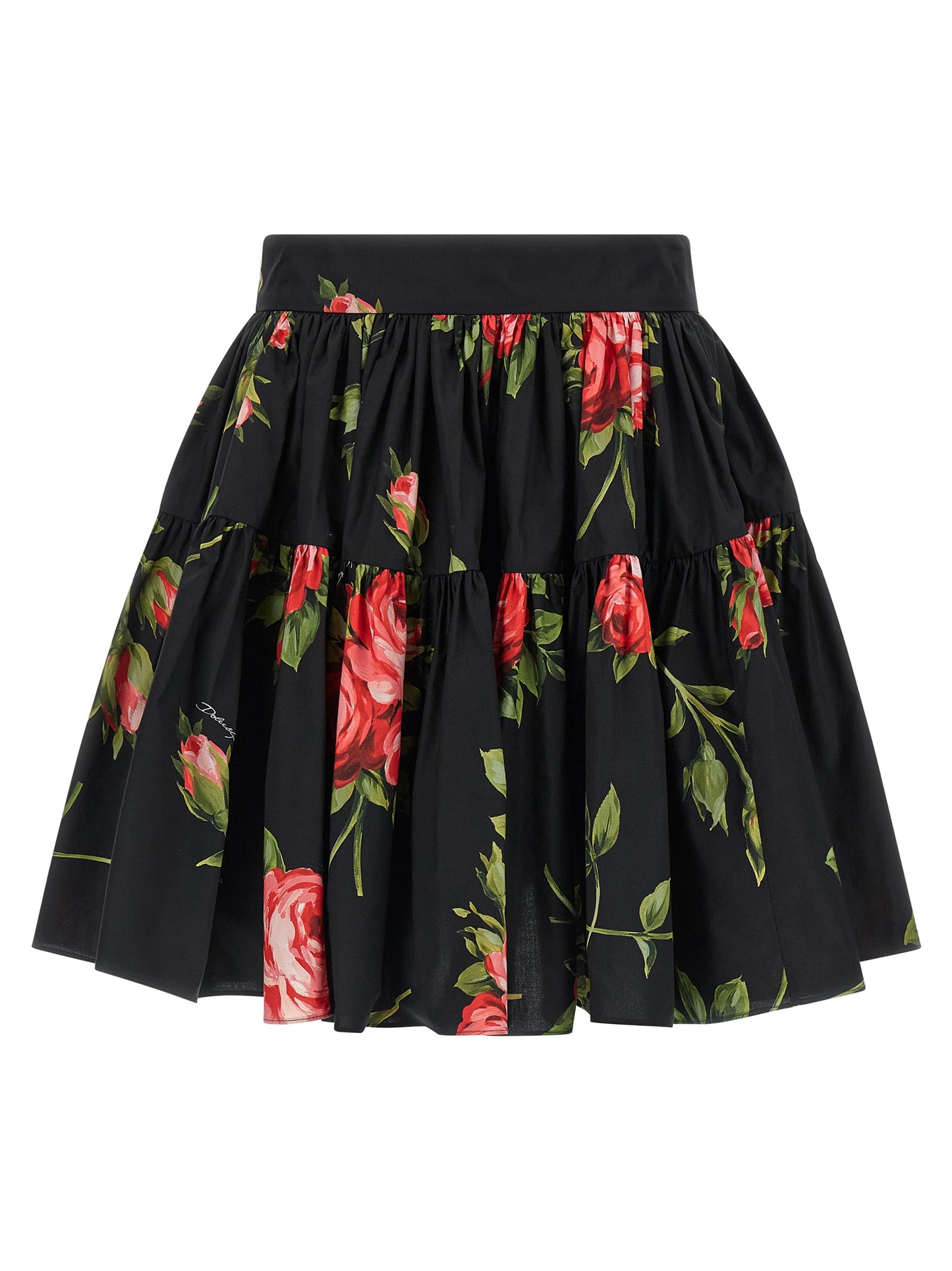 Dolce & Gabbana Black Cotton Bouquet Rose Mini Skirt