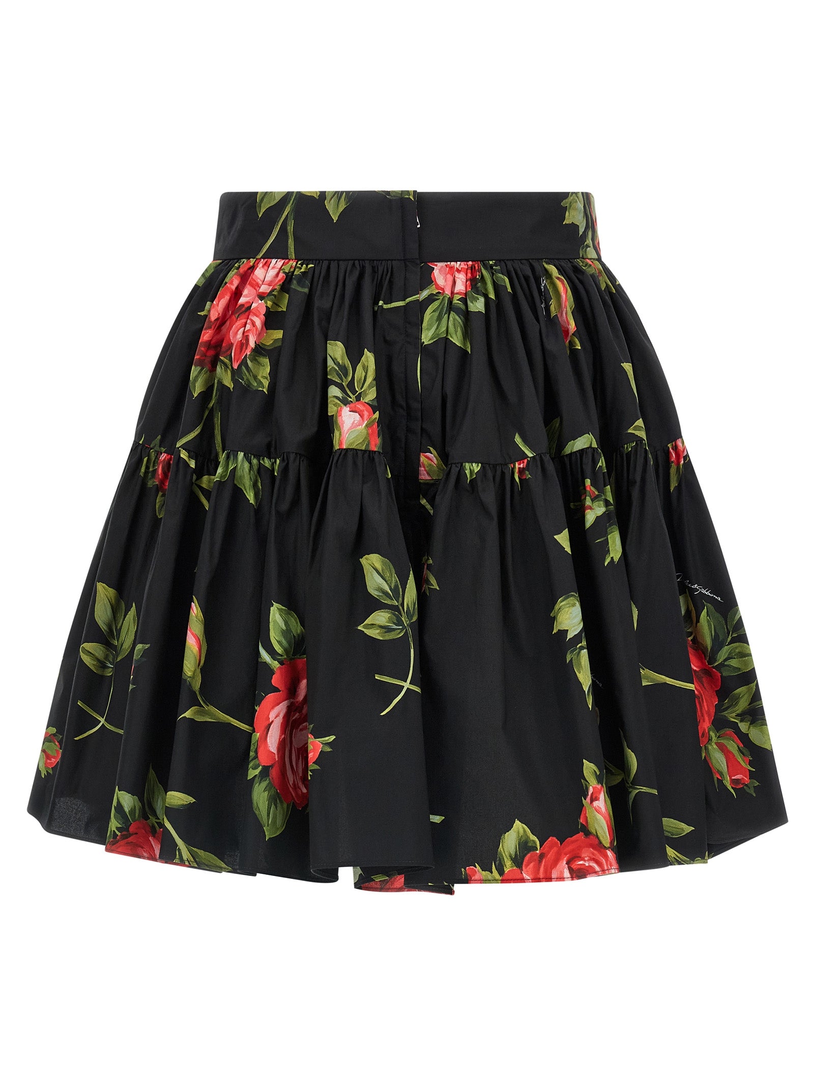 Dolce & Gabbana Black Cotton Bouquet Rose Mini Skirt