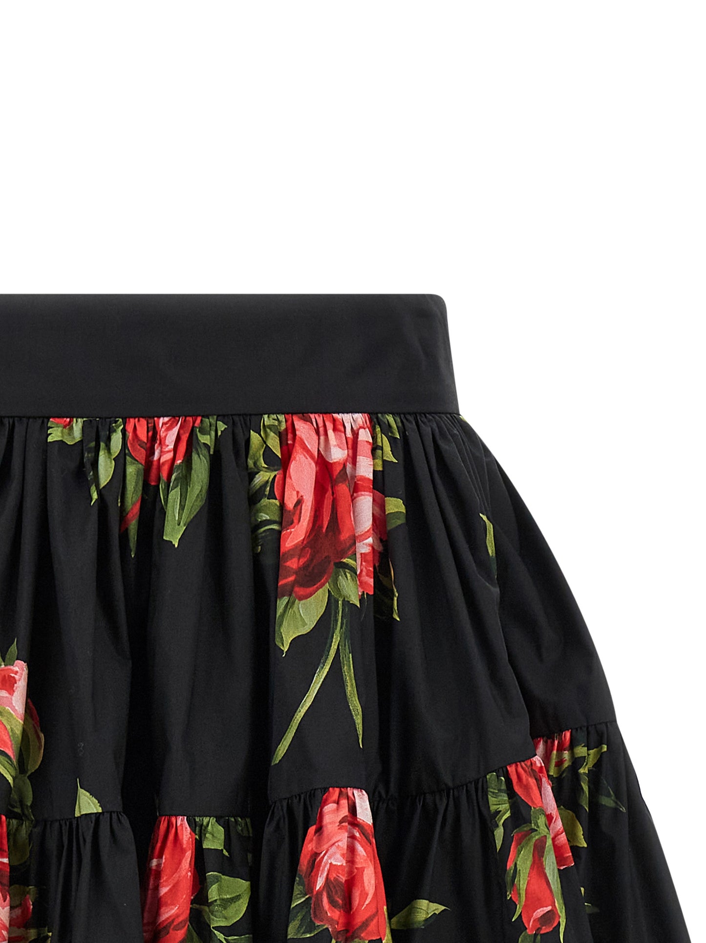 Dolce & Gabbana Black Cotton Bouquet Rose Mini Skirt
