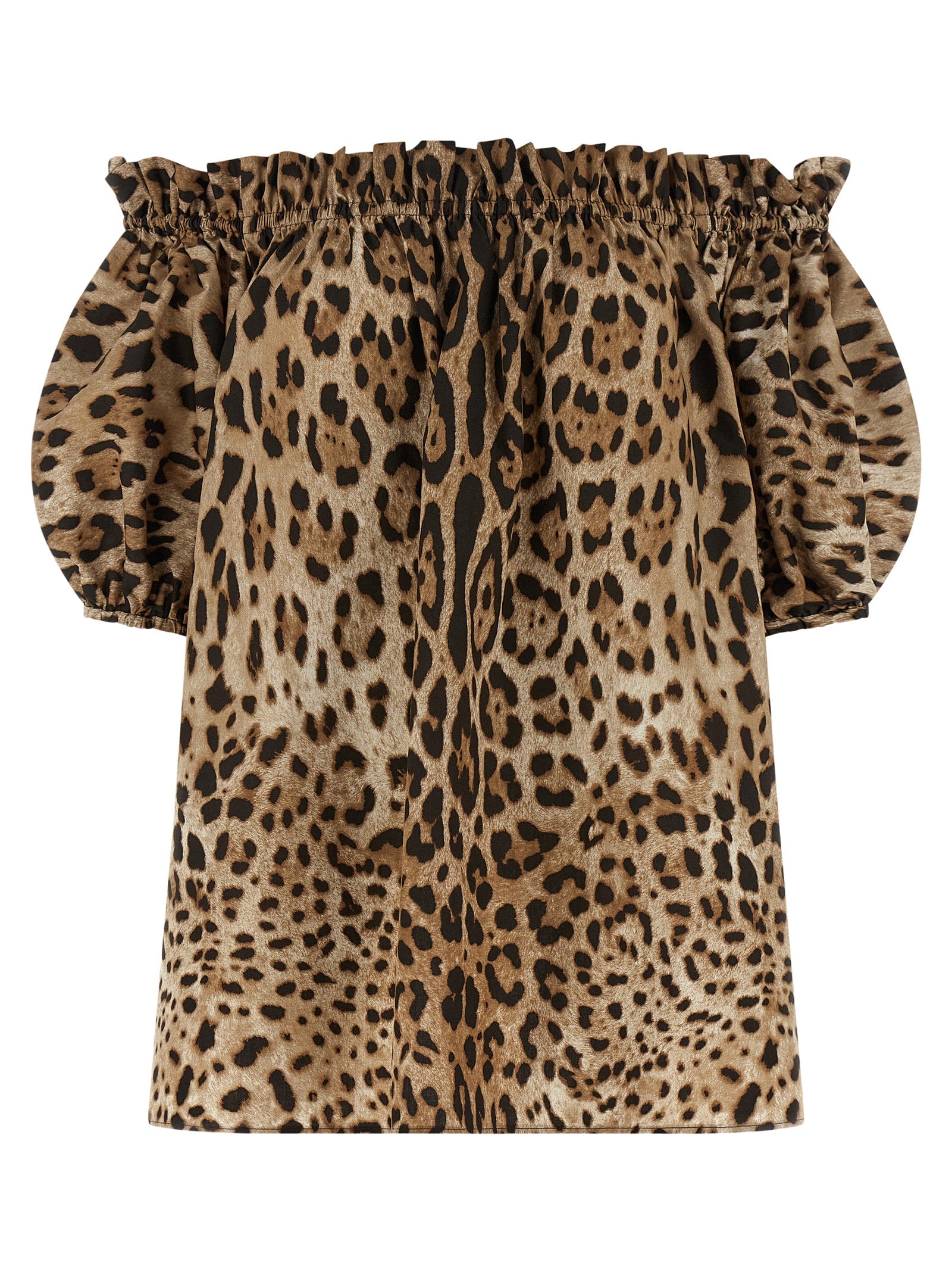Dolce & Gabbana Brown Leopard Cotton Off-The-Shoulder Top