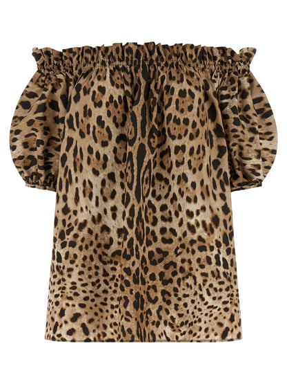 Dolce & Gabbana Brown Leopard Cotton Off-The-Shoulder Top