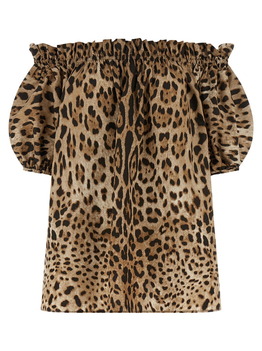Dolce & Gabbana Brown Leopard Cotton Off-The-Shoulder Top