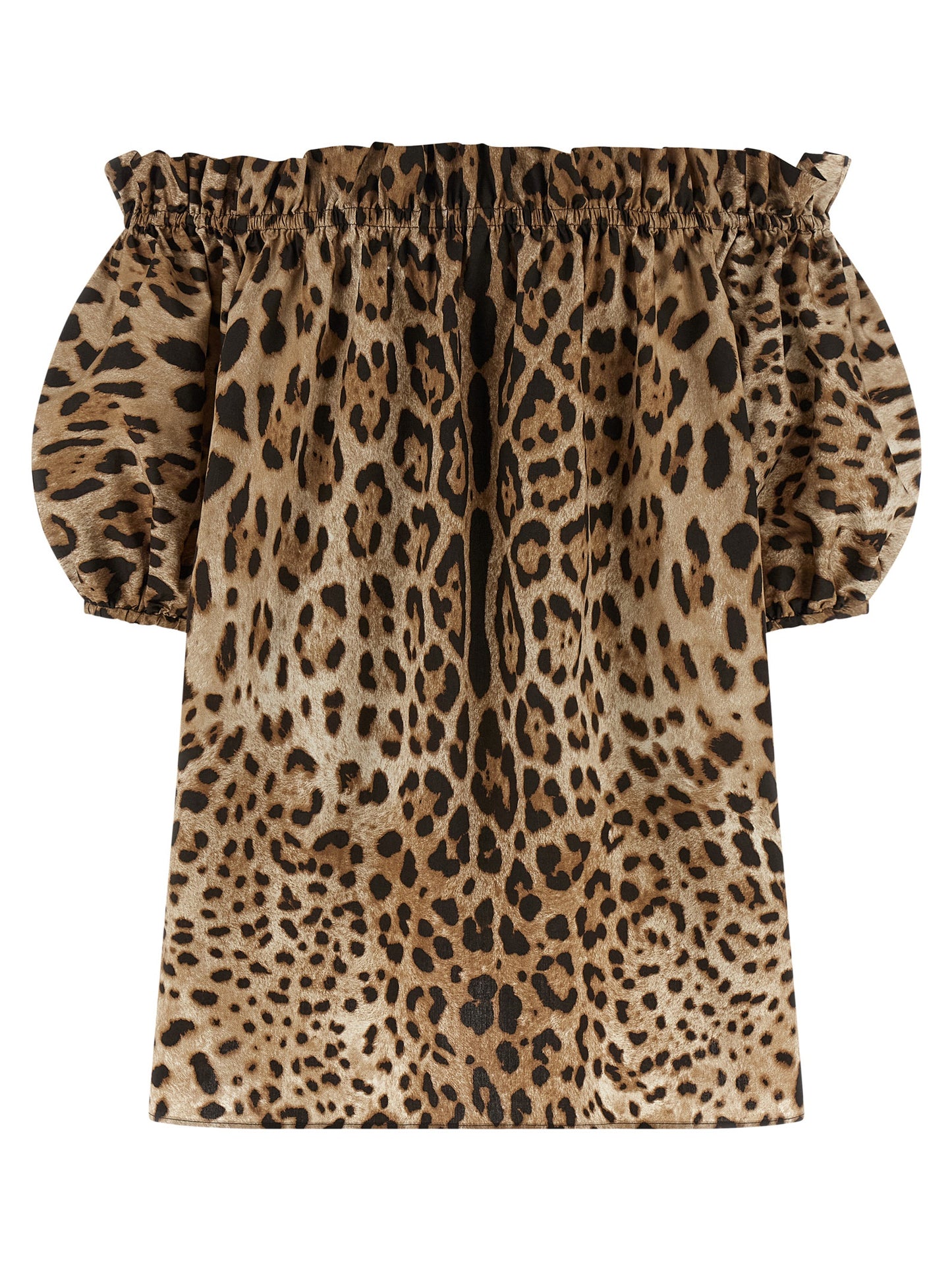 Dolce & Gabbana Brown Leopard Cotton Off-The-Shoulder Top