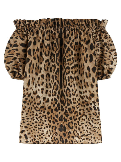 Dolce & Gabbana Brown Leopard Cotton Off-The-Shoulder Top