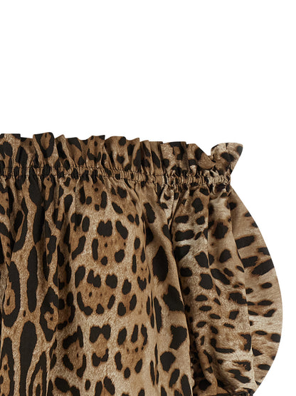 Dolce & Gabbana Brown Leopard Cotton Off-The-Shoulder Top