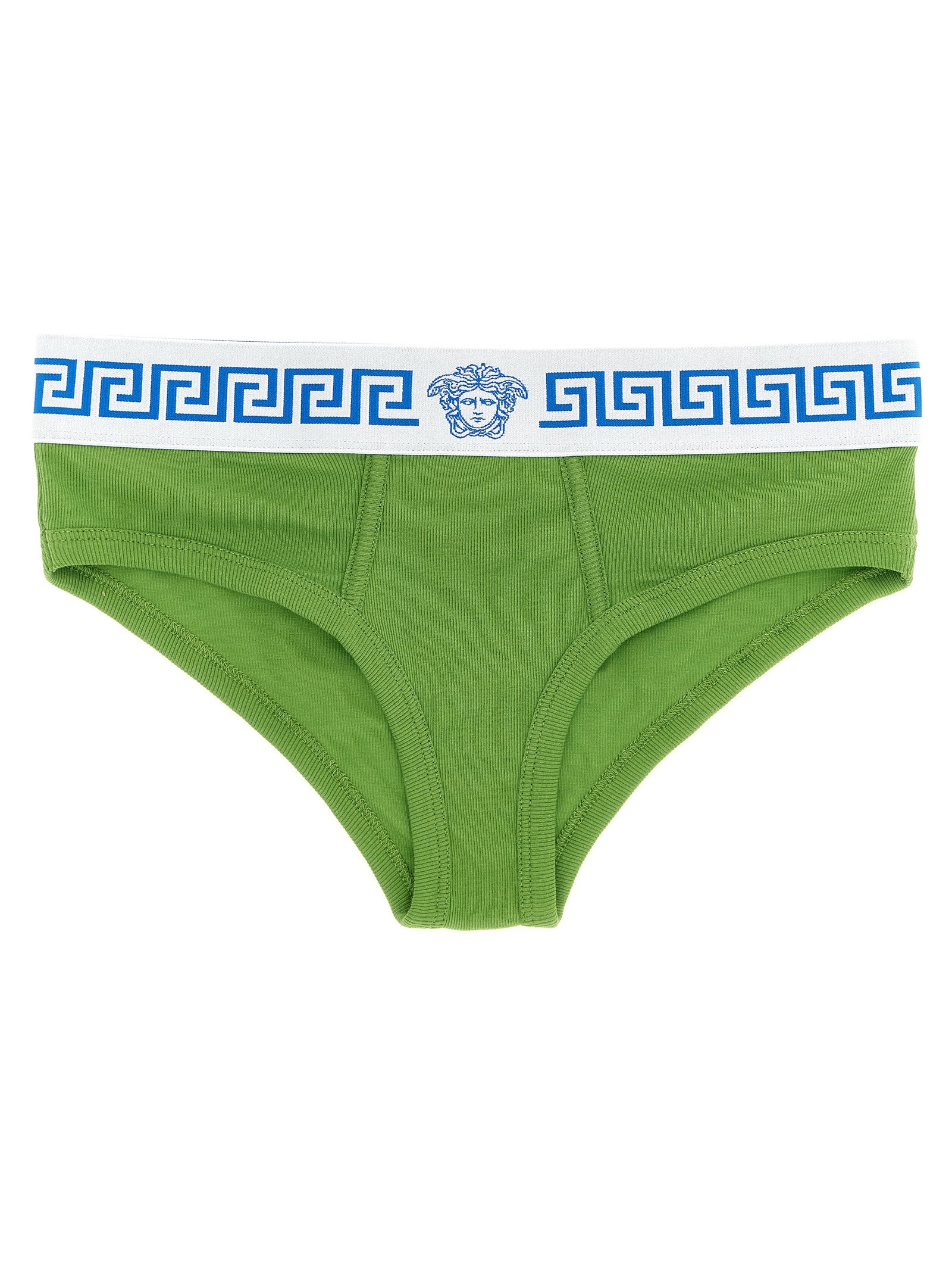 Versace Bicolor Ribbed Stretch Cotton Briefs in Green