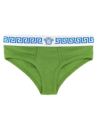 Versace Bicolor Ribbed Stretch Cotton Briefs in Green