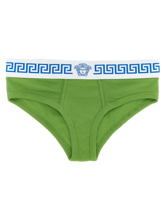 Versace Bicolor Ribbed Stretch Cotton Briefs in Green