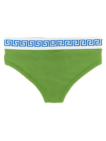 Versace Bicolor Ribbed Stretch Cotton Briefs in Green