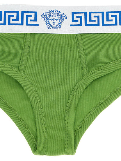 Versace Bicolor Ribbed Stretch Cotton Briefs in Green