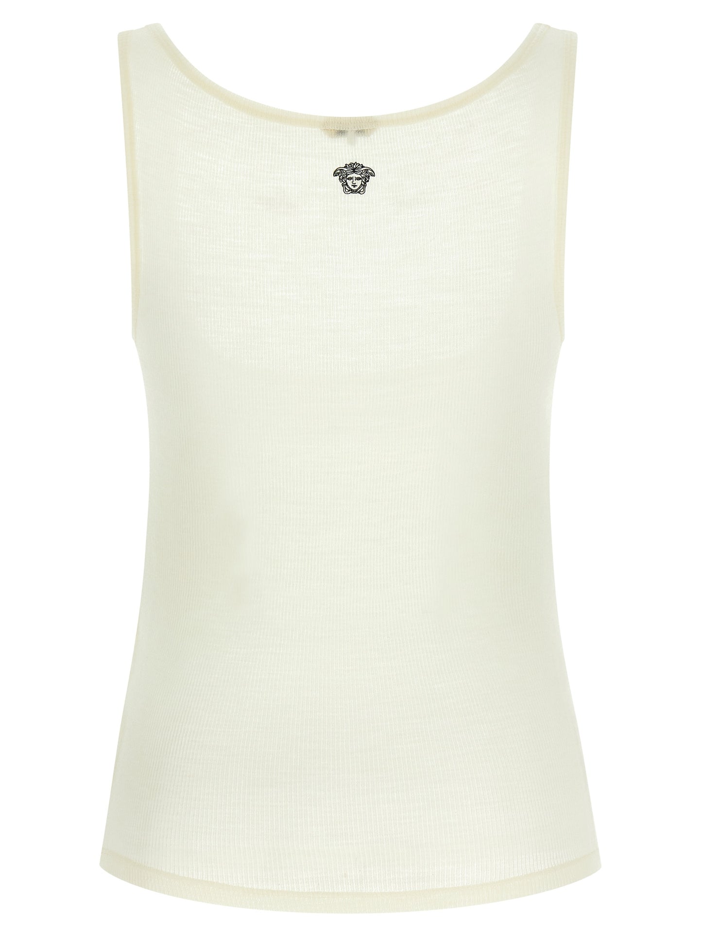 Versace White Virgin Wool Sleeveless T-Shirt with La Medusa Embroidery