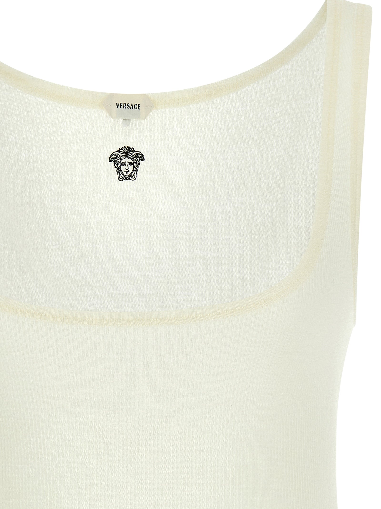 Versace White Virgin Wool Sleeveless T-Shirt with La Medusa Embroidery