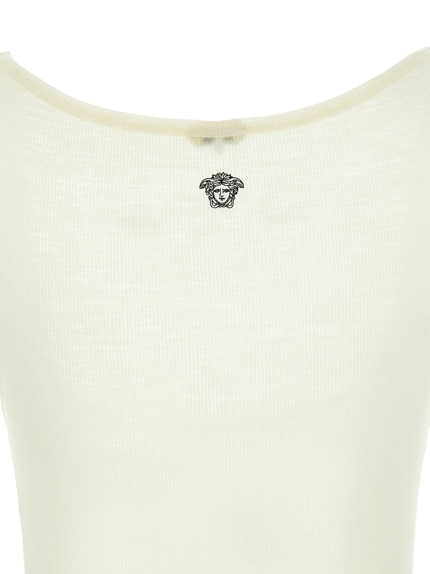 Versace White Virgin Wool Sleeveless T-Shirt with La Medusa Embroidery