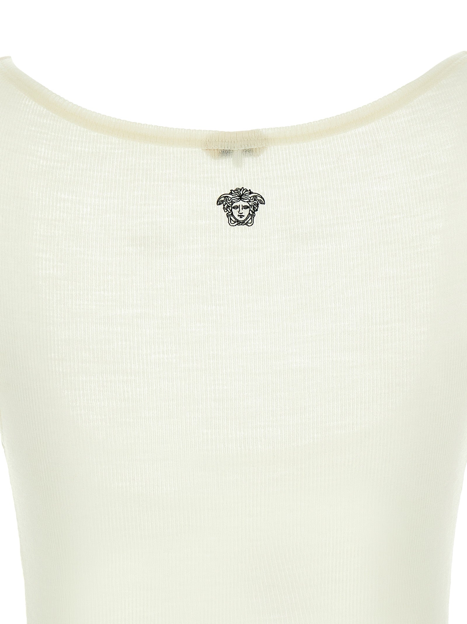 Versace White Virgin Wool Sleeveless T-Shirt with La Medusa Embroidery