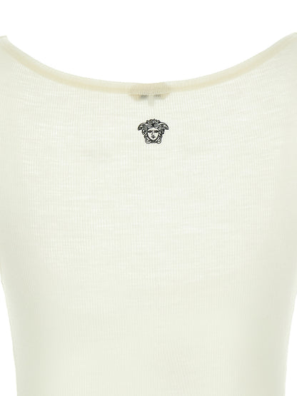 Versace White Virgin Wool Sleeveless T-Shirt with La Medusa Embroidery