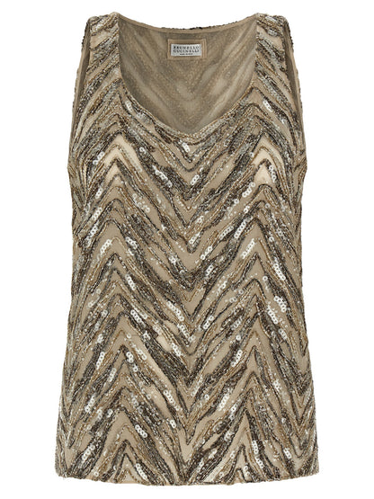Brunello Cucinelli Beige Silk Tank Top for Women
