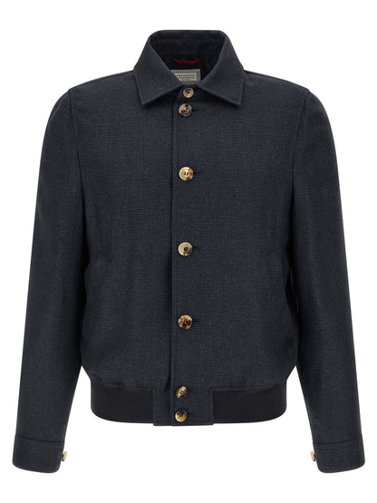 Brunello Cucinelli Blue Sisal Biker Jacket