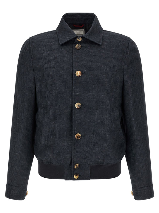 Brunello Cucinelli Blue Sisal Biker Jacket