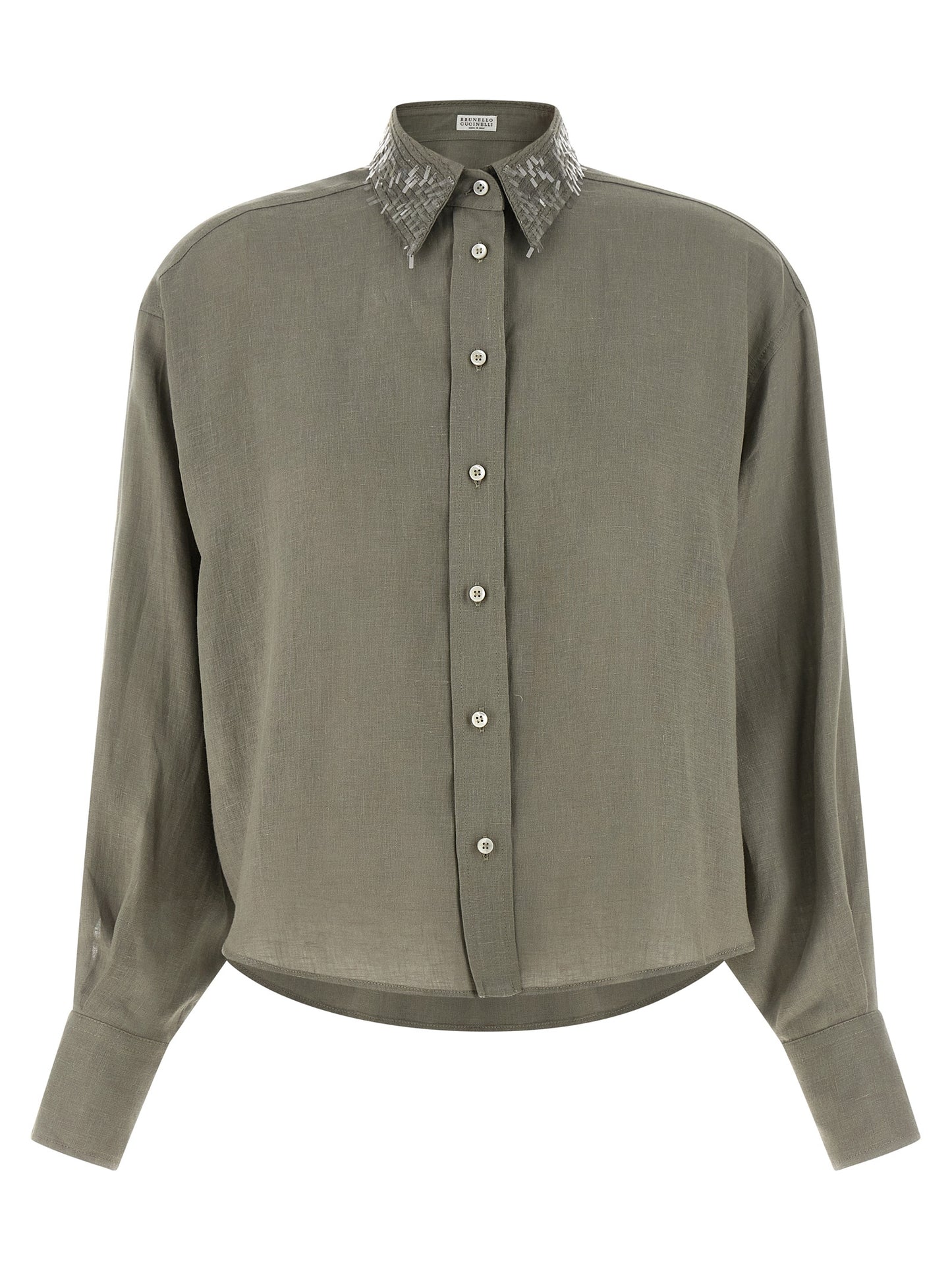 Brunello Cucinelli Bicolor Linen Blouse in Green