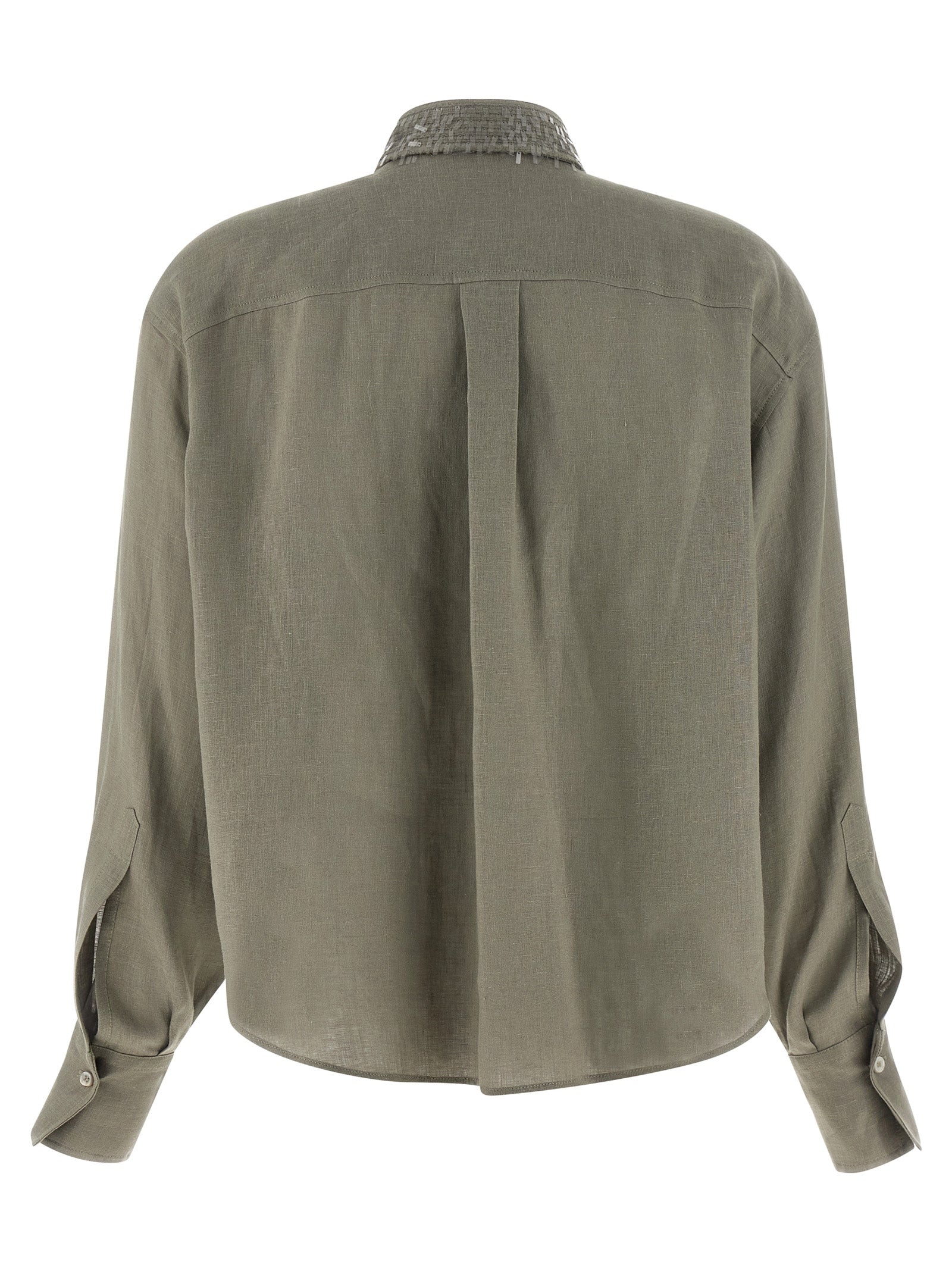 Brunello Cucinelli Bicolor Linen Blouse in Green