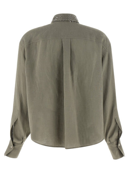 Brunello Cucinelli Bicolor Linen Blouse in Green