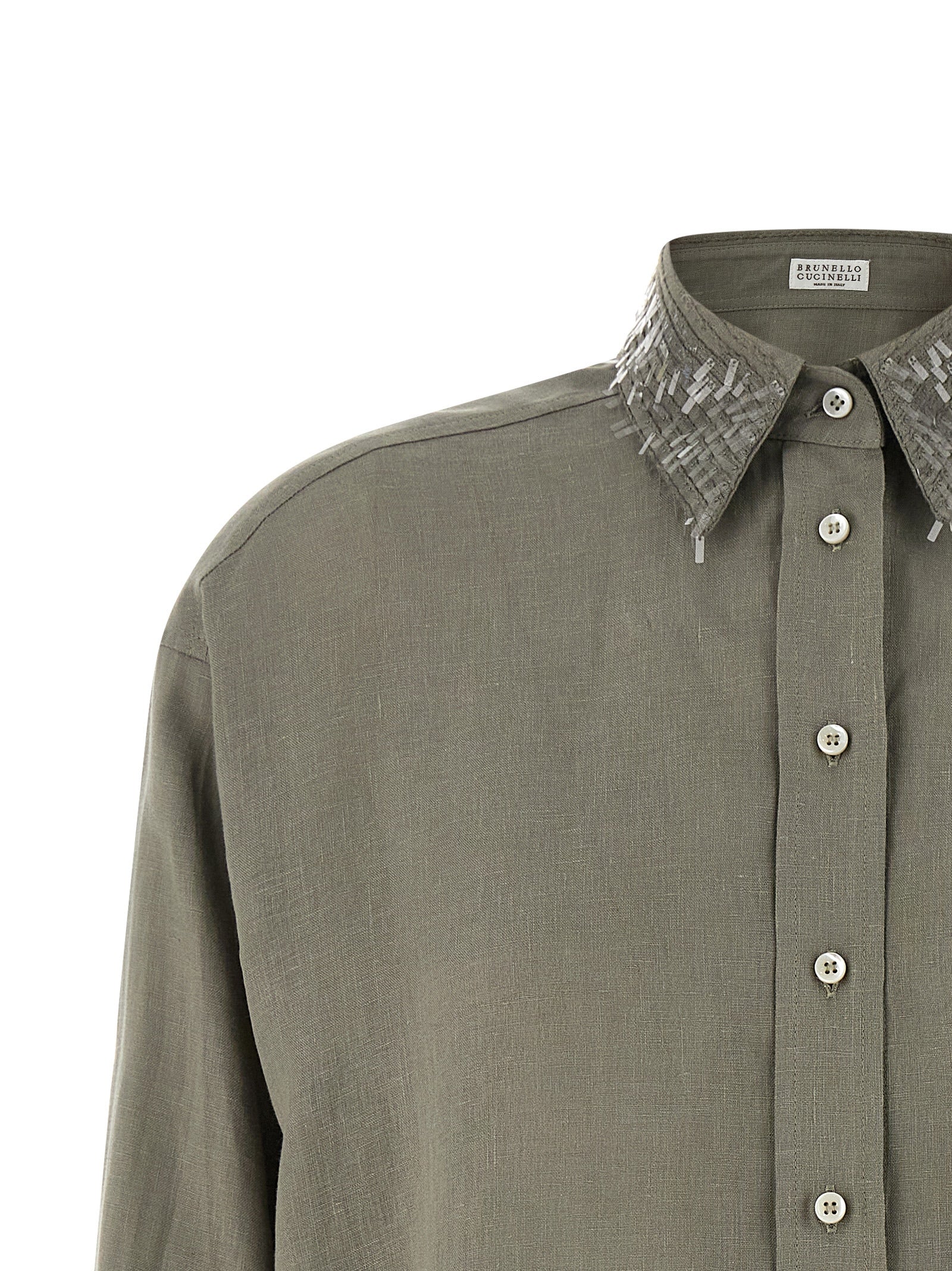 Brunello Cucinelli Bicolor Linen Blouse in Green