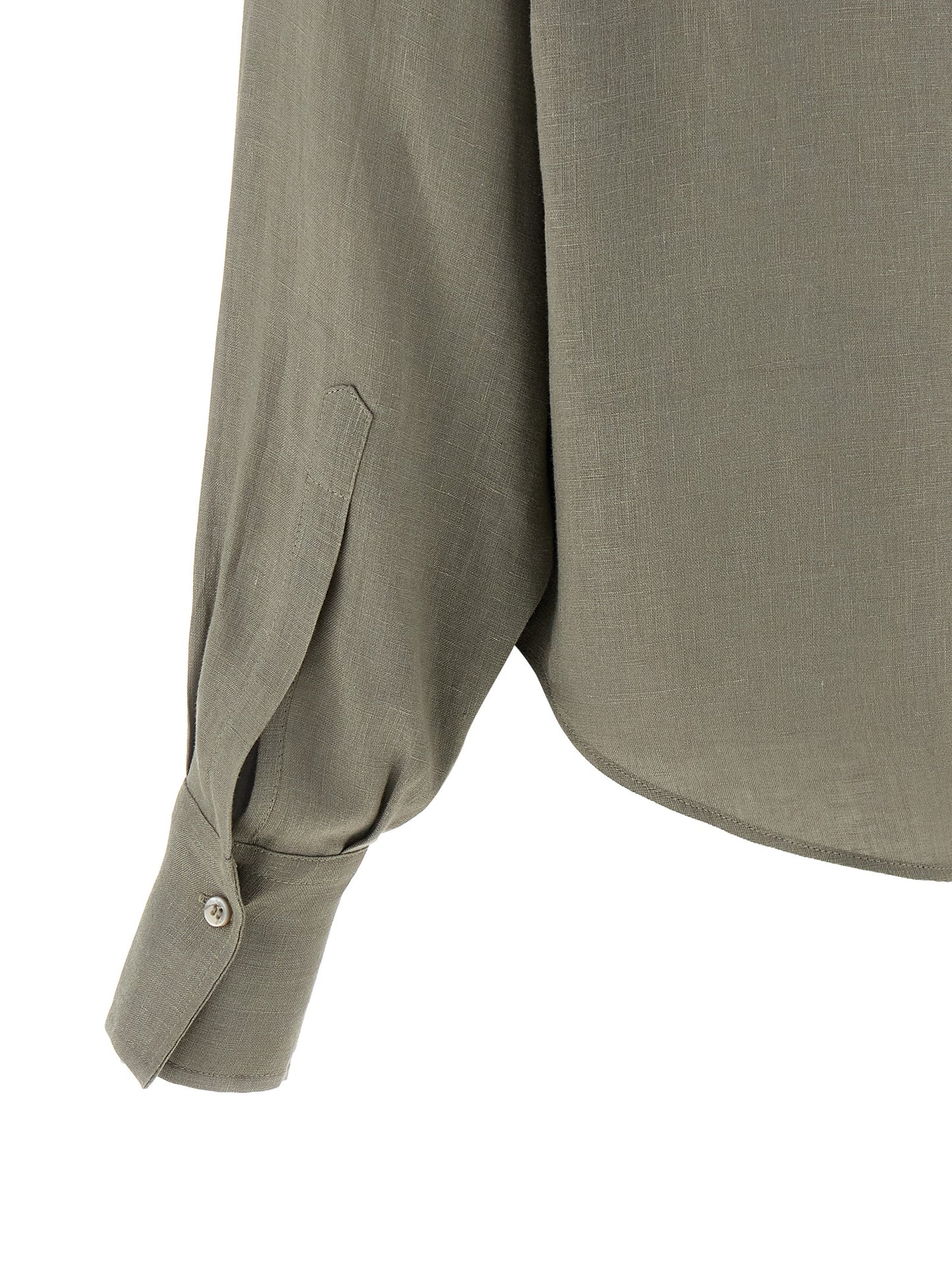 Brunello Cucinelli Bicolor Linen Blouse in Green