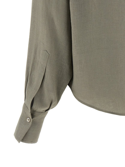 Brunello Cucinelli Bicolor Linen Blouse in Green