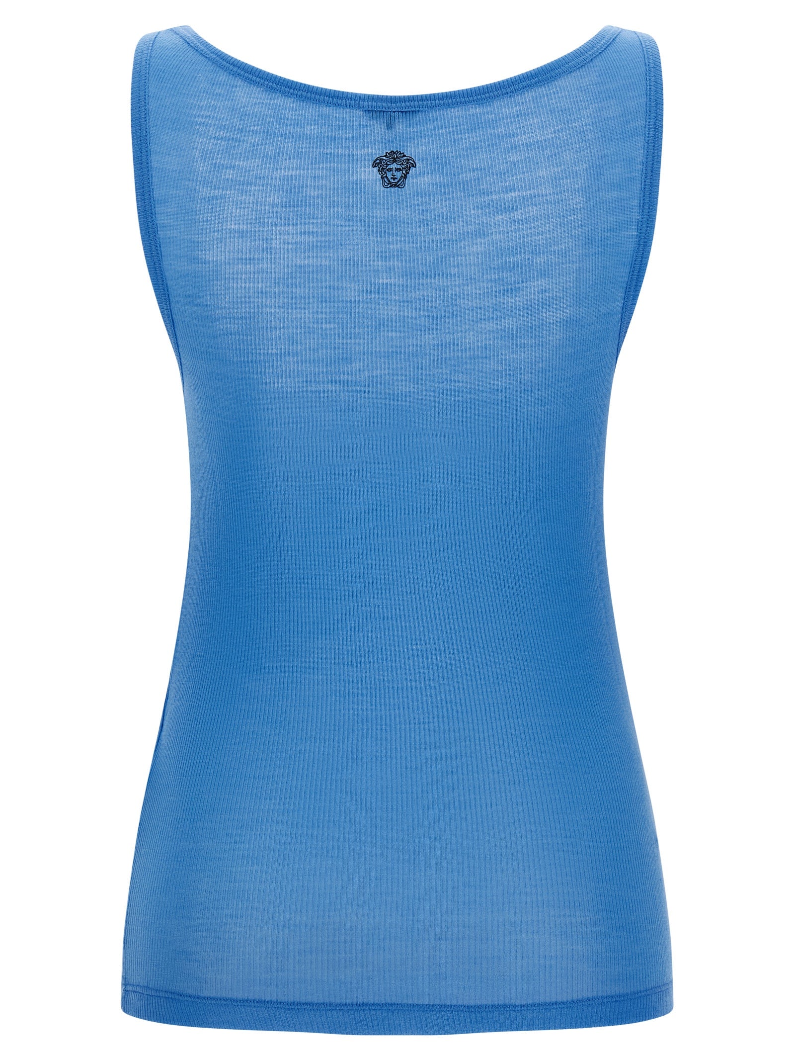 Versace Light Blue Virgin Wool Tank Top with Medusa Embroidery