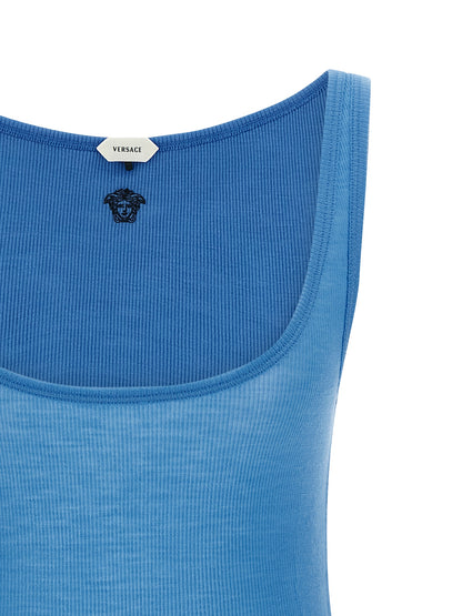 Versace Light Blue Virgin Wool Tank Top with Medusa Embroidery