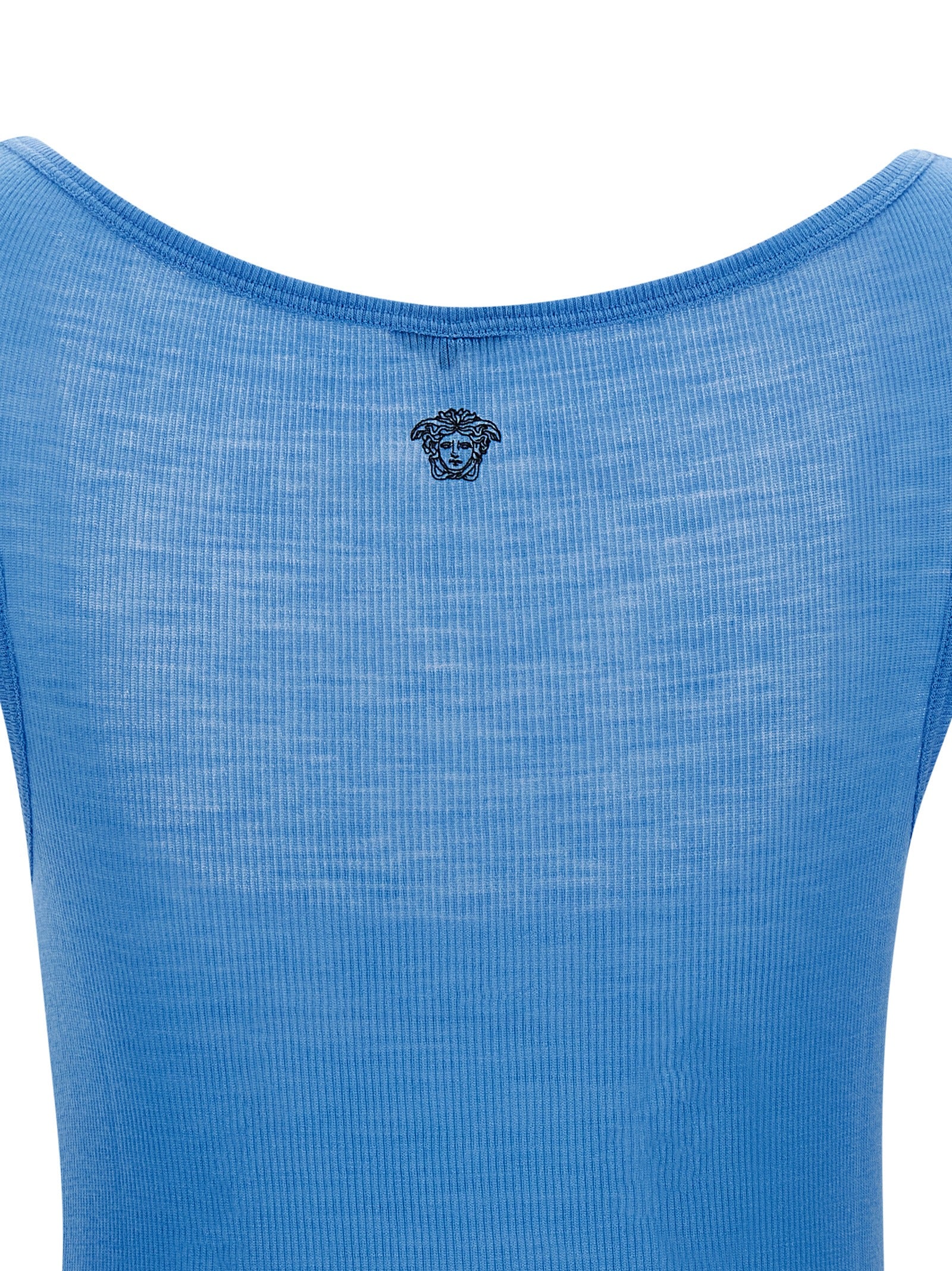 Versace Light Blue Virgin Wool Tank Top with Medusa Embroidery