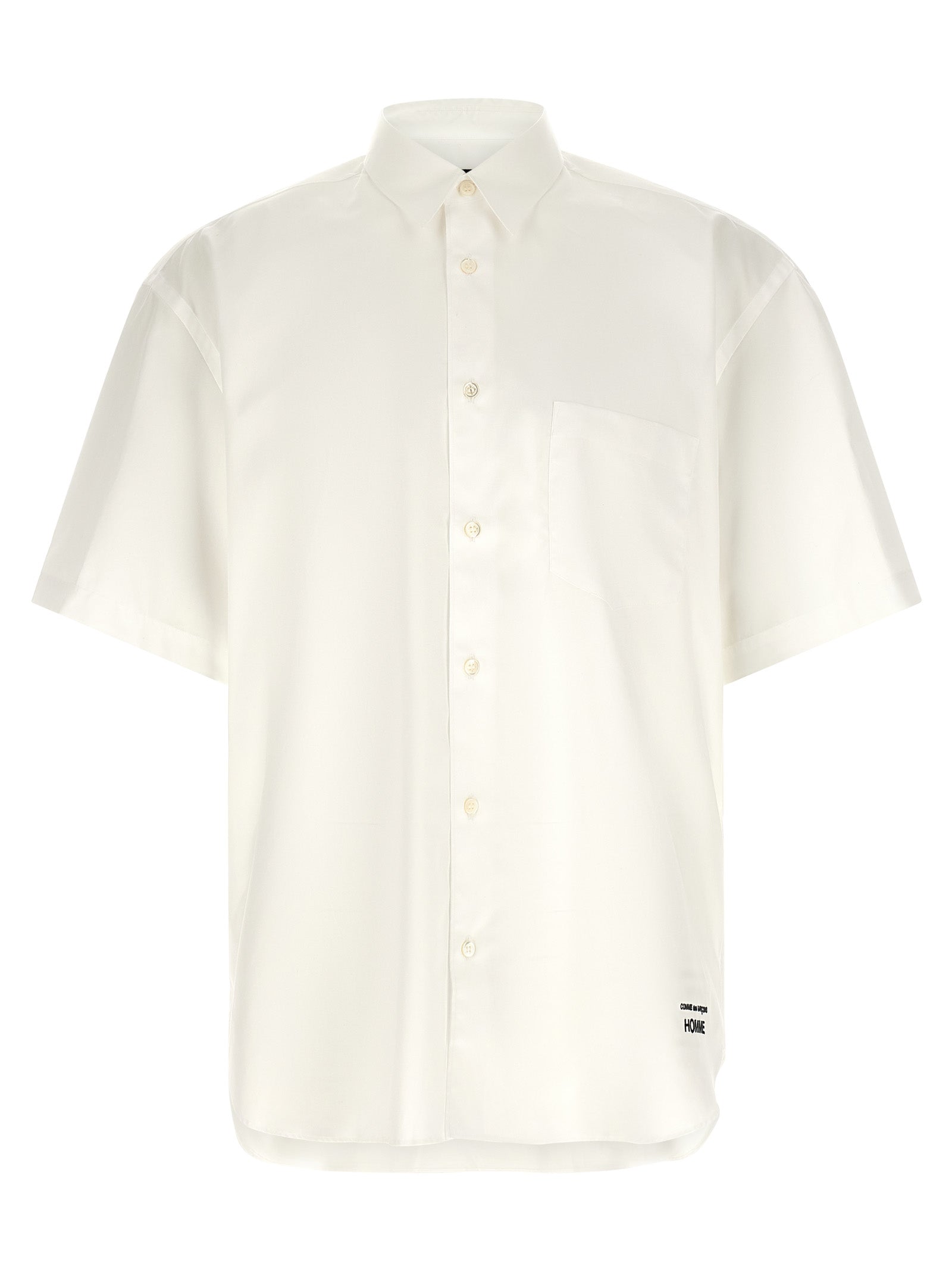 Comme Des Garçons White Cotton Poplin Blouse with Contrast Logo Embroidery