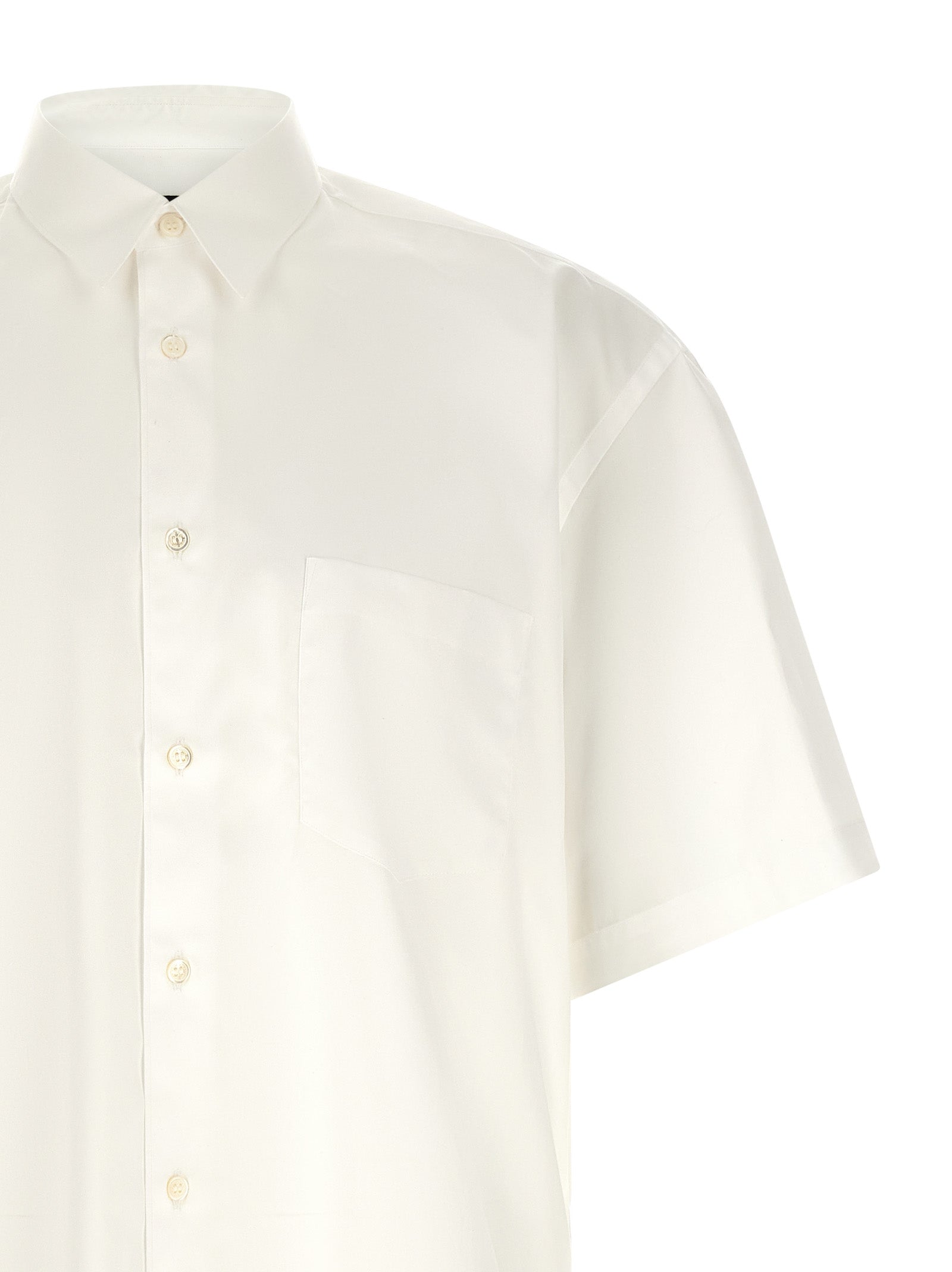 Comme Des Garçons White Cotton Poplin Blouse with Contrast Logo Embroidery