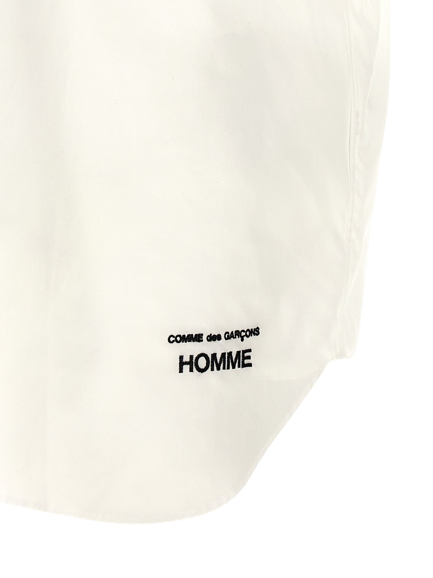 Comme Des Garçons White Cotton Poplin Blouse with Contrast Logo Embroidery