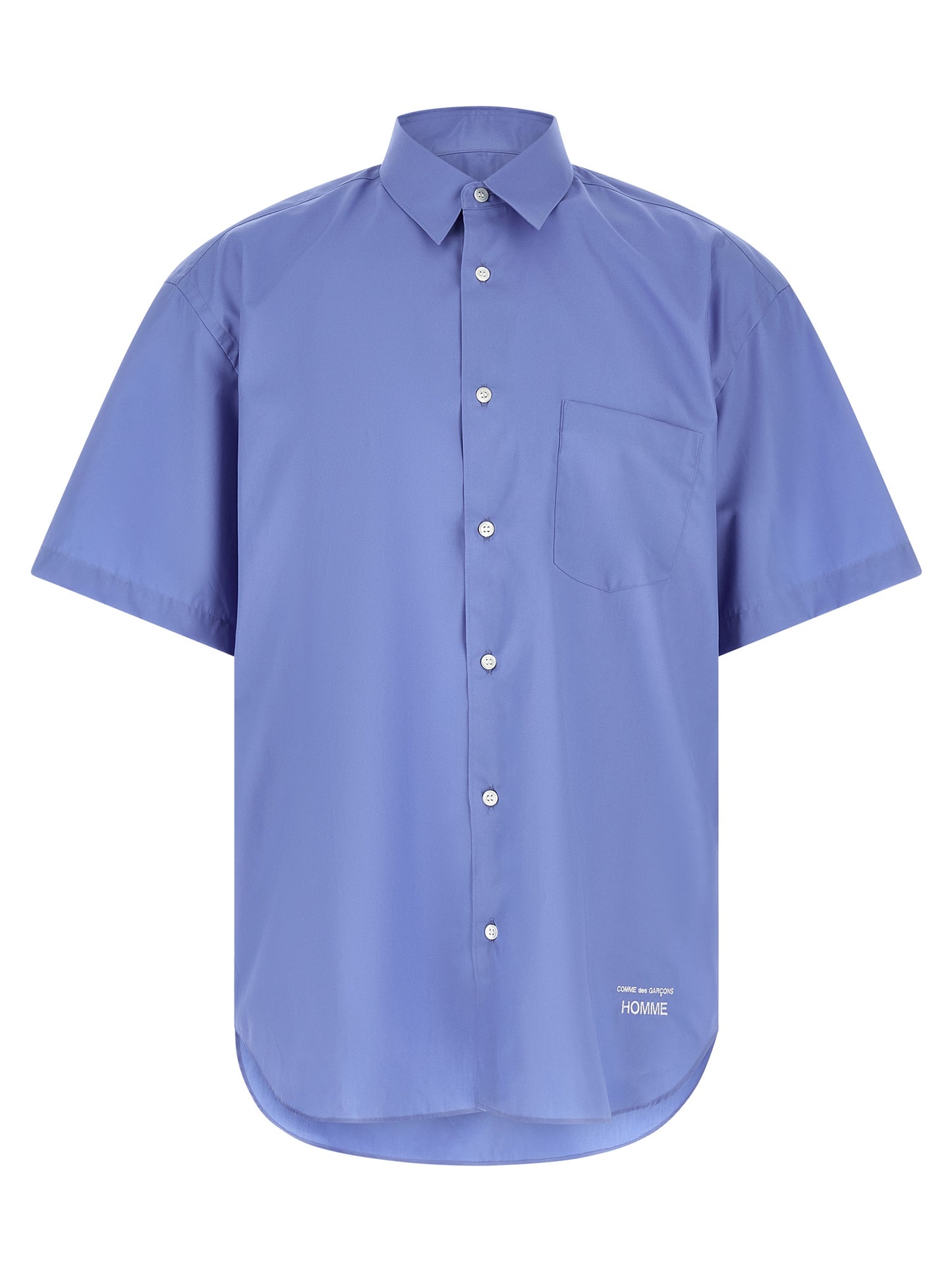 Comme des Garçons Blue Cotton Poplin Blouse with Contrast Logo Embroidery