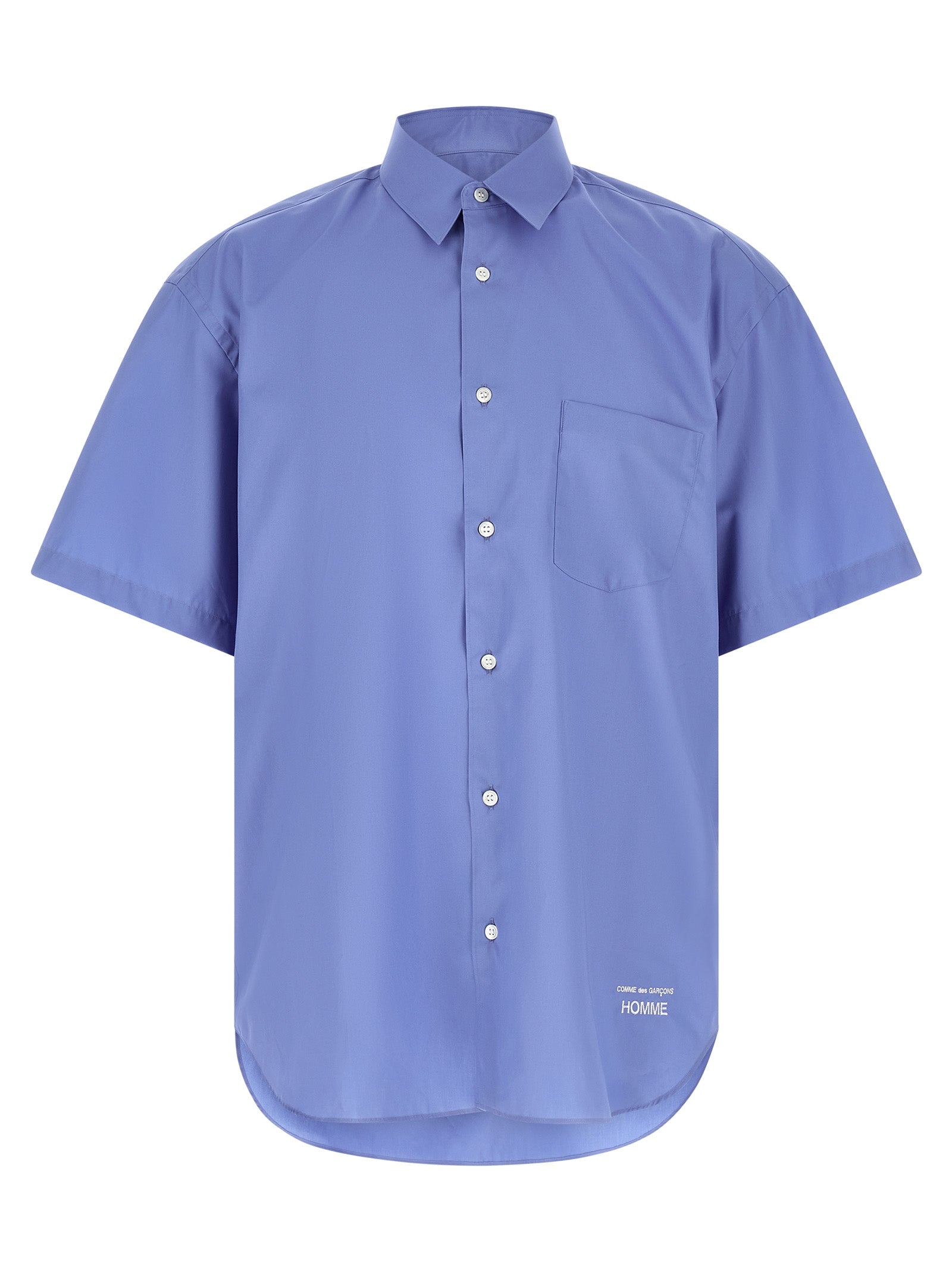Comme des Garçons Blue Cotton Poplin Blouse with Contrast Logo Embroidery