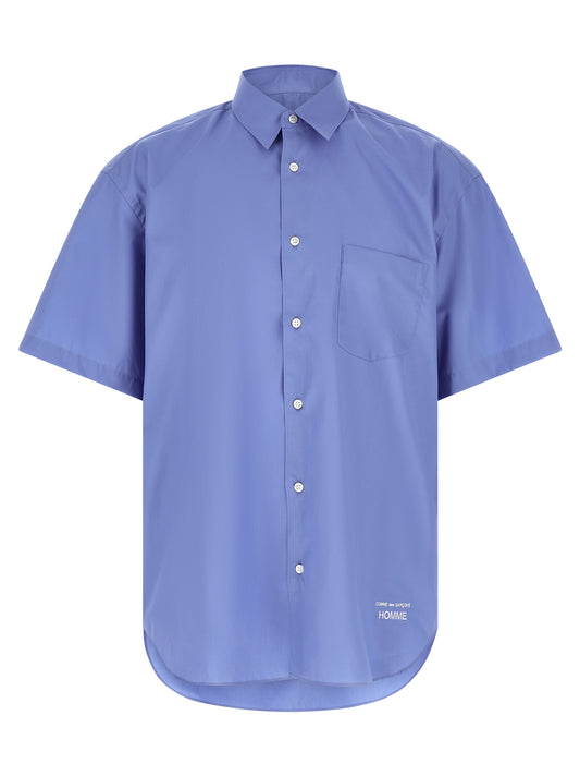 Comme des Garçons Blue Cotton Poplin Blouse with Contrast Logo Embroidery