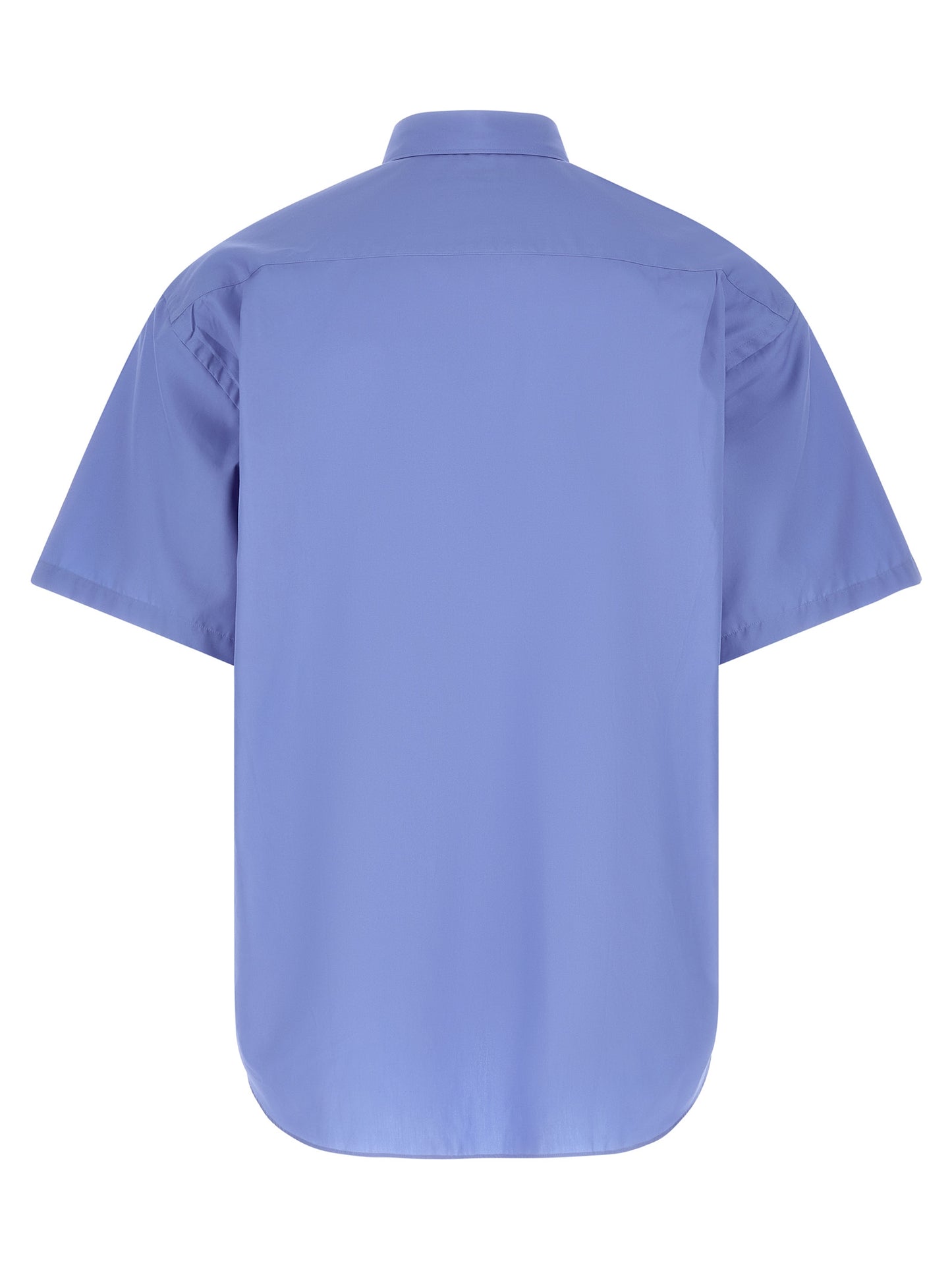 Comme des Garçons Blue Cotton Poplin Blouse with Contrast Logo Embroidery