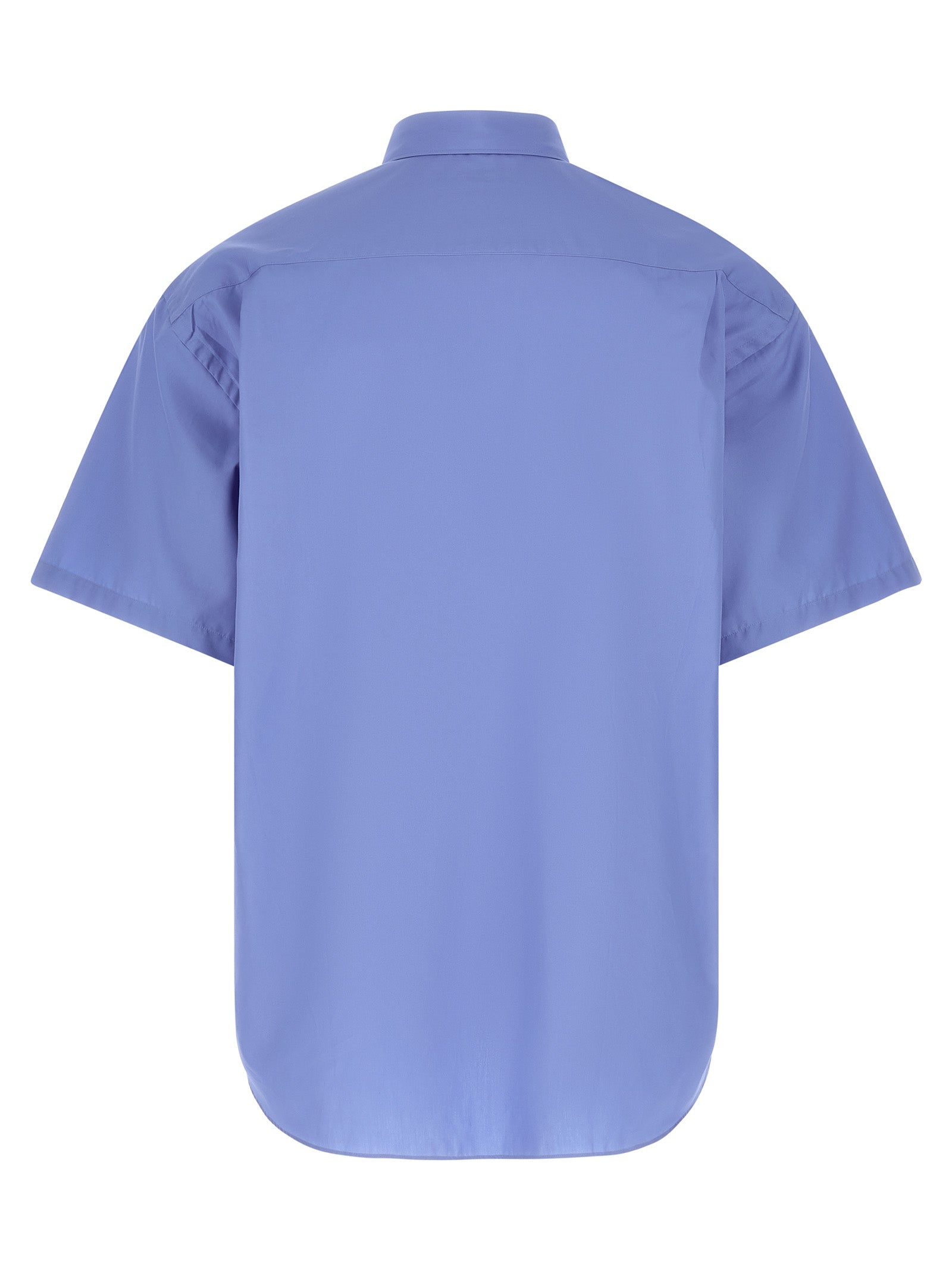 Comme des Garçons Blue Cotton Poplin Blouse with Contrast Logo Embroidery