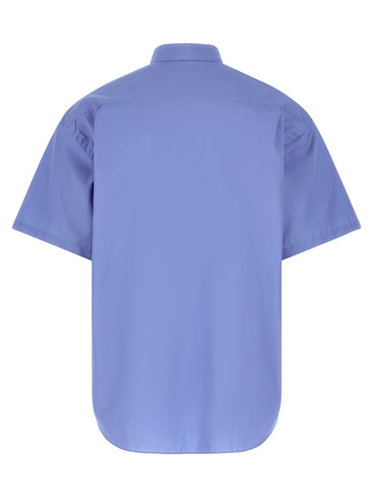 Comme des Garçons Blue Cotton Poplin Blouse with Contrast Logo Embroidery
