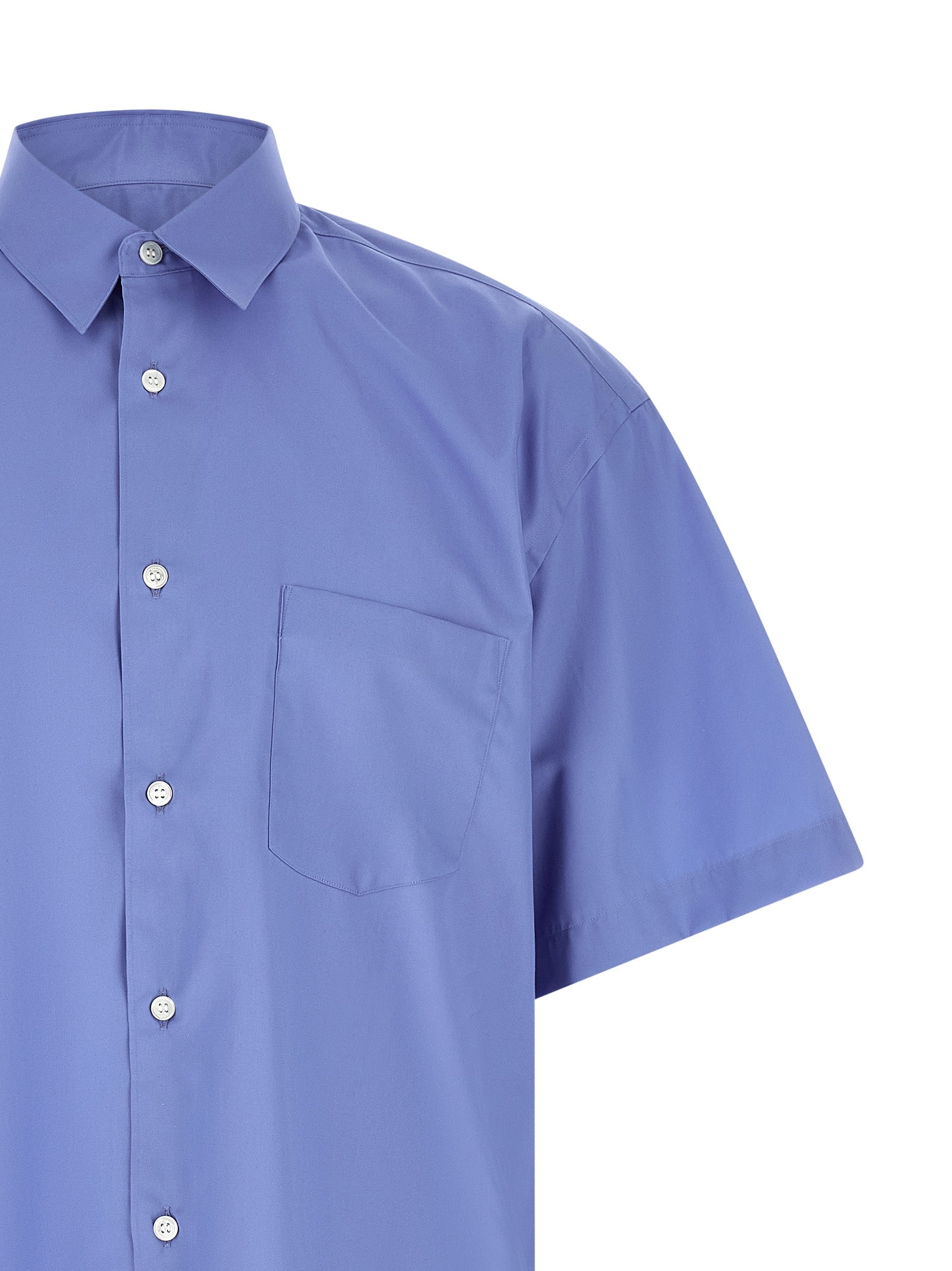 Comme des Garçons Blue Cotton Poplin Blouse with Contrast Logo Embroidery