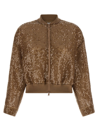 Brunello Cucinelli Brown Silk Cardigan