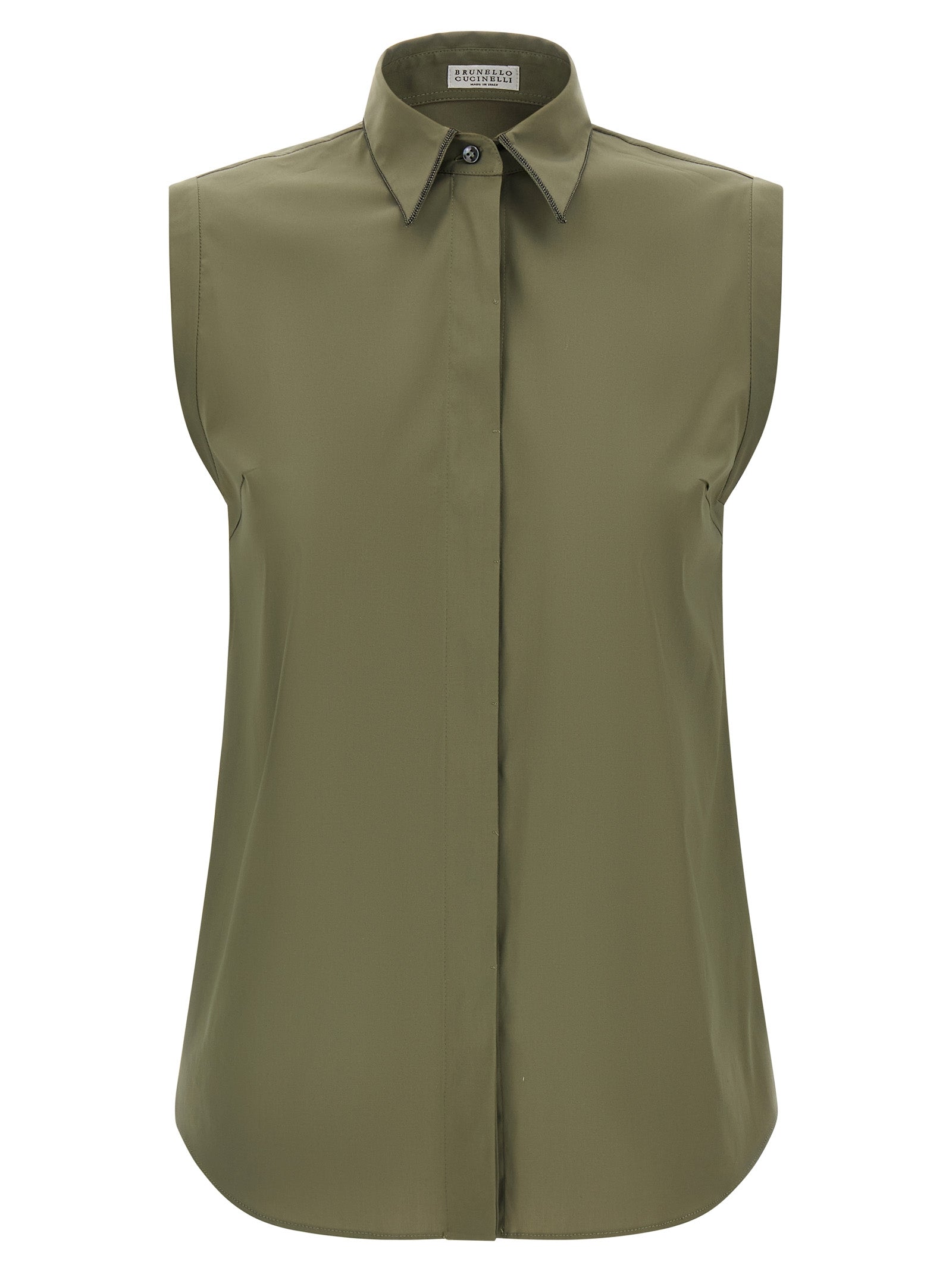 Brunello Cucinelli Bicolor Cotton Blouse in Green