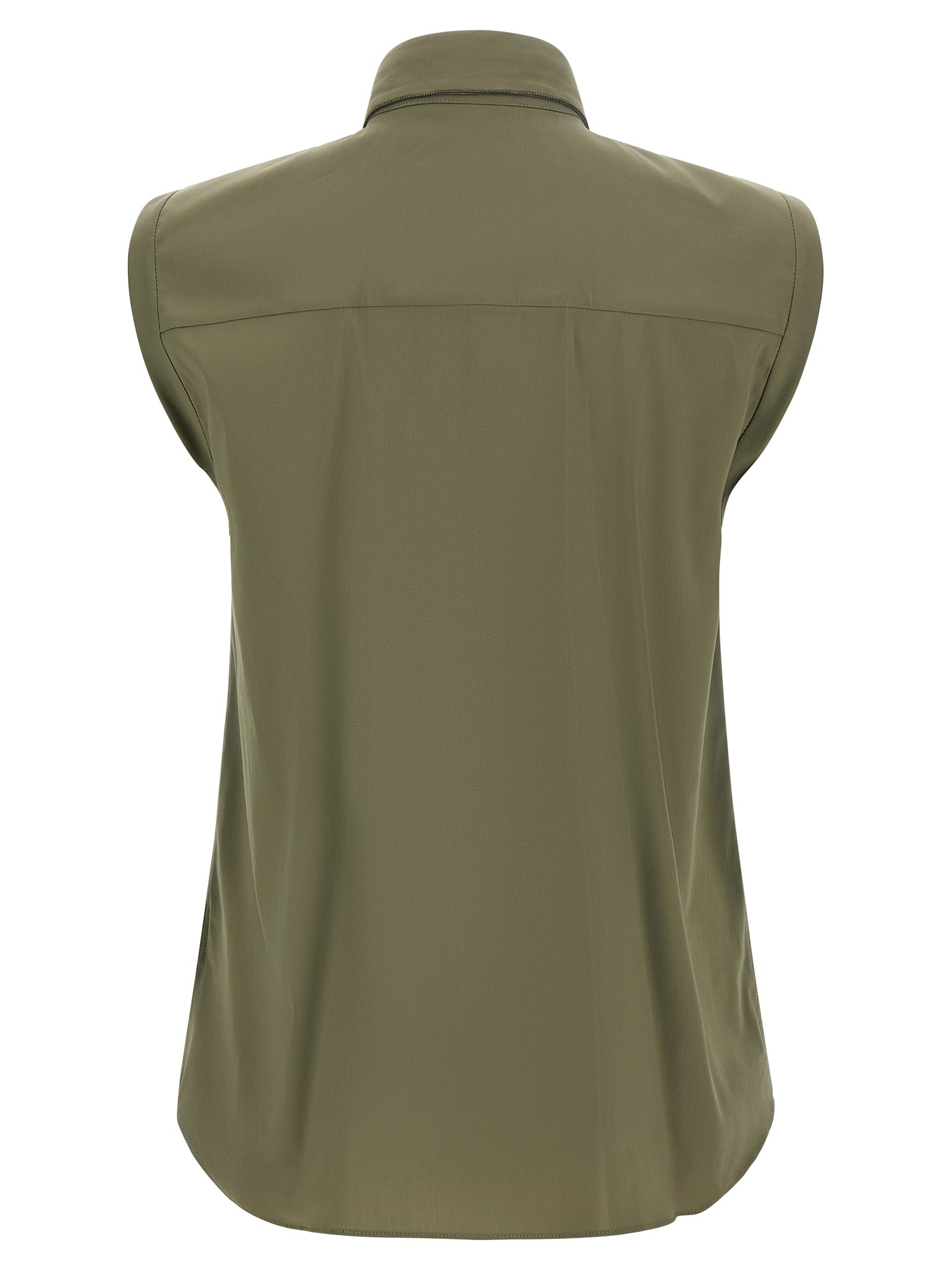 Brunello Cucinelli Bicolor Cotton Blouse in Green