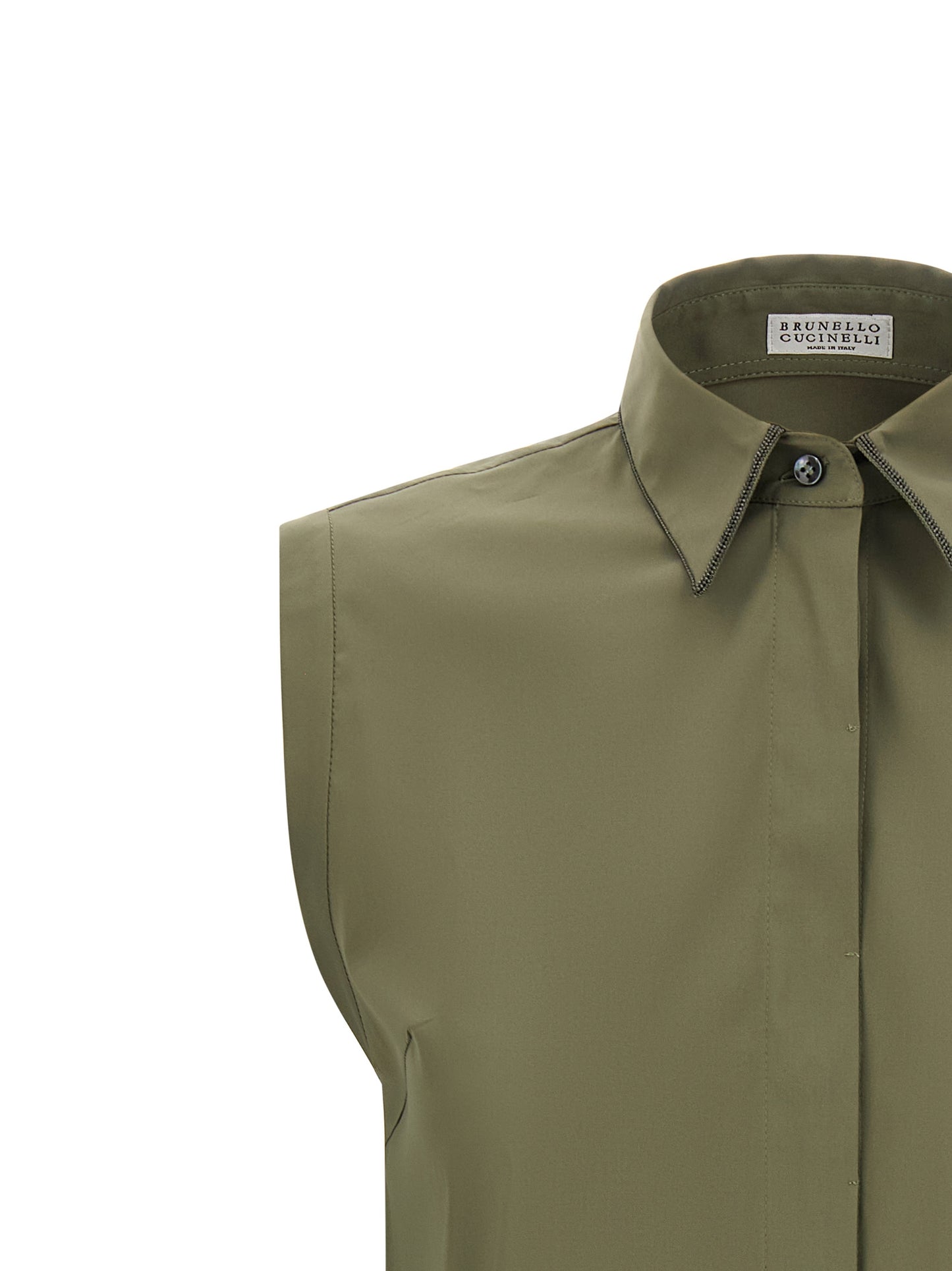 Brunello Cucinelli Bicolor Cotton Blouse in Green